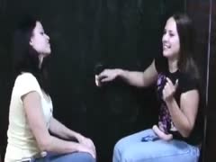 Two playful students rub my aroused shlong that is poked into brilliance aperture